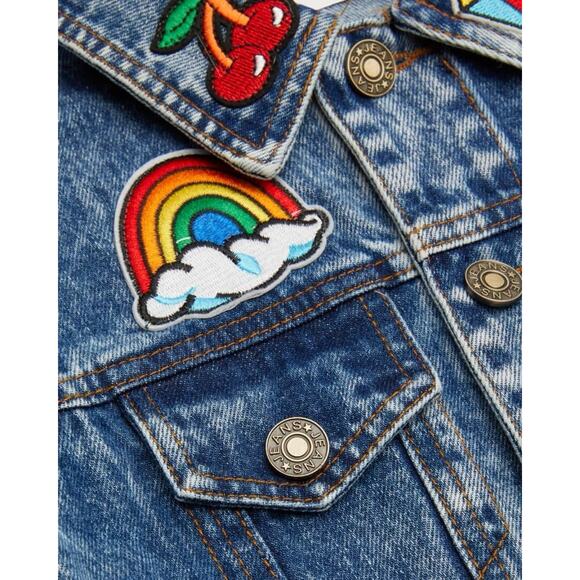 Lola and The Boys Women’s Large All About The Patch Denim Jacket Colorful EUC - Picture 3 of 11